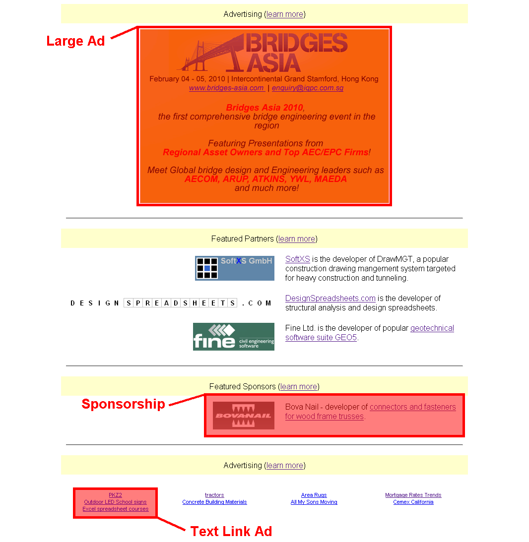 structural software database home page advertising